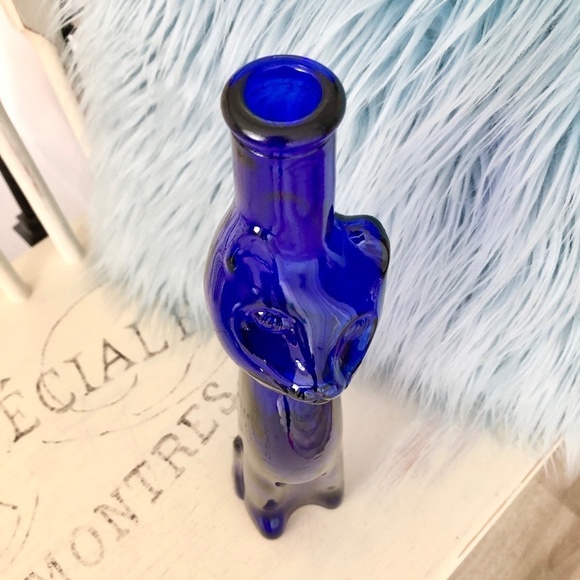 Happy Cat, Cobalt Blue, 2007, Glass, Wine Bottle, 13" Tall, Nice Condition - Picture 6 of 9
